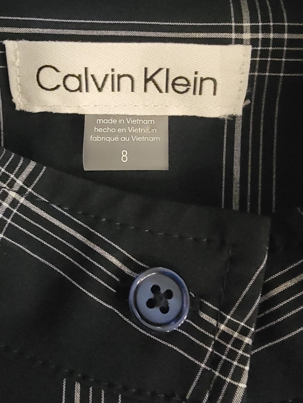 Calvin Klein Womens Size 8 Navy Blue Plaid Belted Midi Shirtdress - Picture 15 of 15